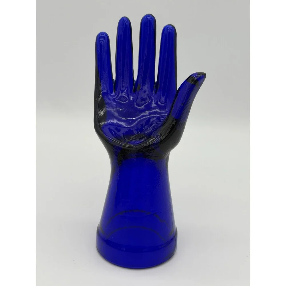 Cobalt Blue Art Glass Ring Holder Jewelry Display Hand 7.5”vintage MCM